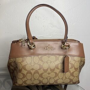 Coach Brown/Tan Signature Carry All Canvas Satchel with Leather Trim